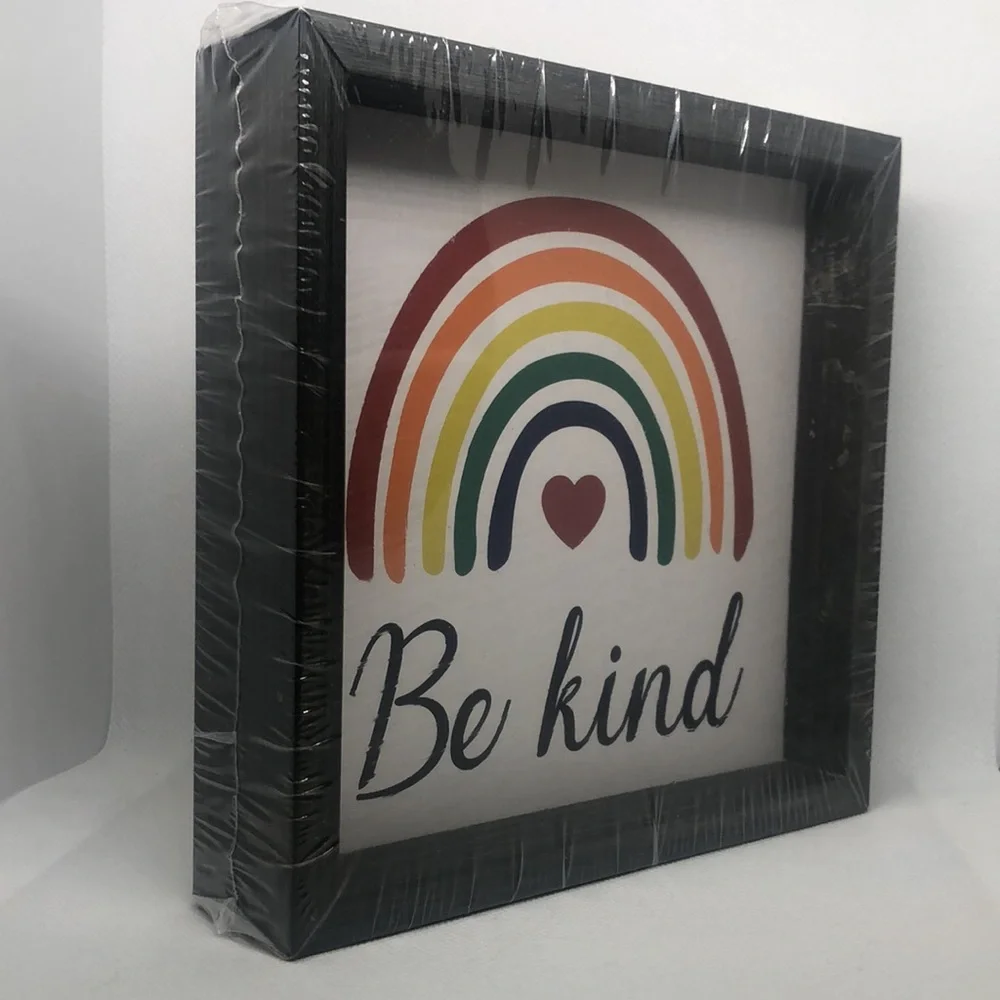 🌈 ❤️ Rainbow & Heart Be Kind Sign 🪧 🌈 ❤️ NWT 6”L x 6”T x1.5”W